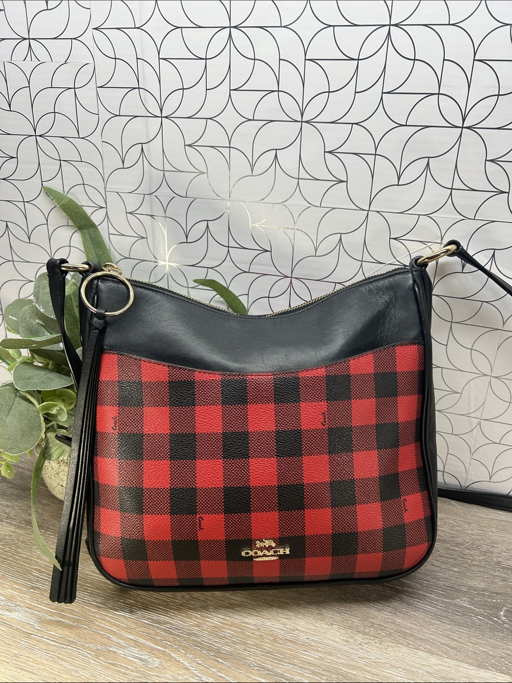 Coach Chaise Black & red plaid Crossbody Bag with Gold Hardware